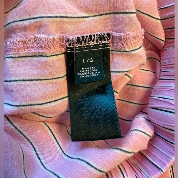 SOLD Lauren Ralph Lauren Size Large Pink Stripe Pajama 2Piece Capri Set Monogram - Picture 12 of 13